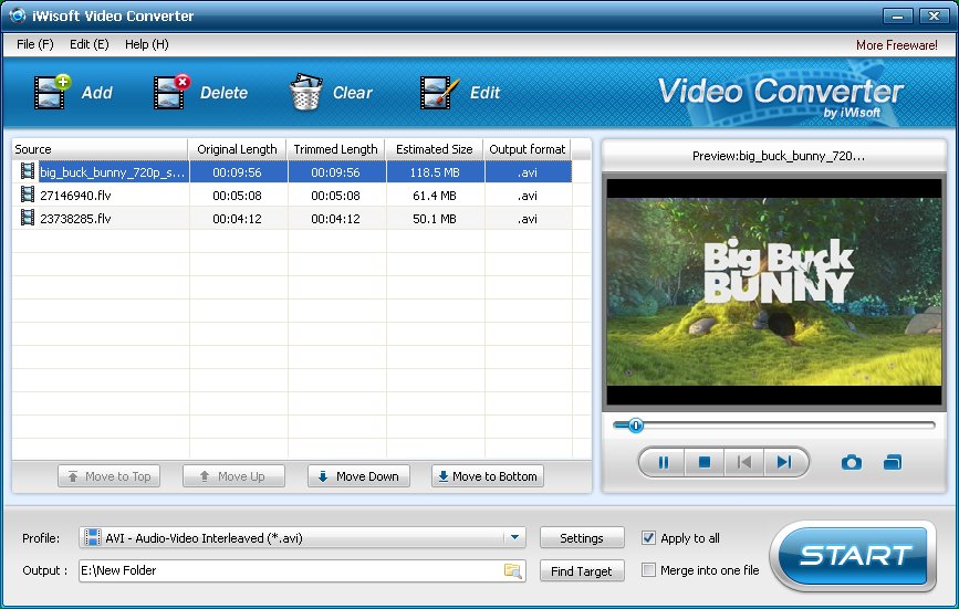 Freeware to fast convert video and audio files between any formats.